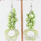 Fashion Apple Green Freshwater Pearl And Hollow Shell Flower Cluster Earrings