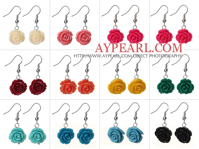 12 Pcs Fashion Style Multi Color Rose Flower Earrings