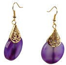 Summer Fashion Style Oblate Purple Agate Golden Hook Dangle Earrings