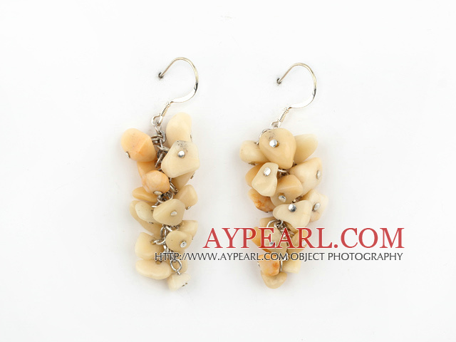 Fashion Yellow Jade Cluster Dangle Earrings With Fish Hook