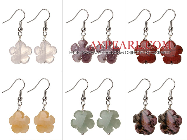 6 Pcs Beautiful Multi Color Flower Shape Natural Stone And Crystal Earrings