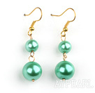 8-12Mm Green Round Acrylic Pearl Ball And Golden Loop Charm Earrings With Golden Fish Hook