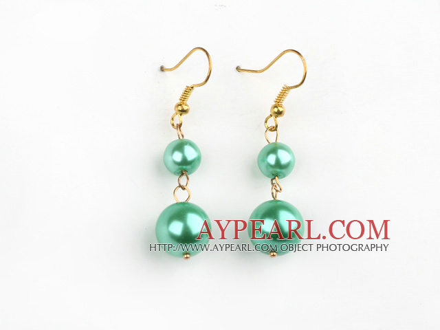 8-12Mm Green Round Acrylic Pearl Ball And Golden Loop Charm Earrings With Golden Fish Hook