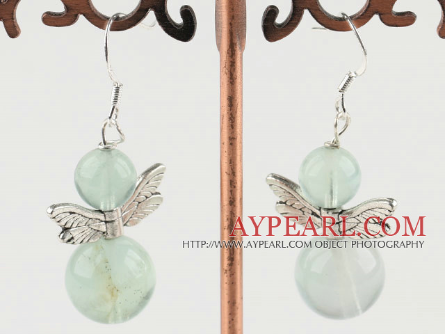 Nice Short Style Round Rainbow Fluorite And Butterfly Charm Dangle Earrings With Fish Hook