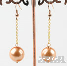 Simple 14Mm Champagne Color Acrylic And Golden Loop Link Dangle Earrings