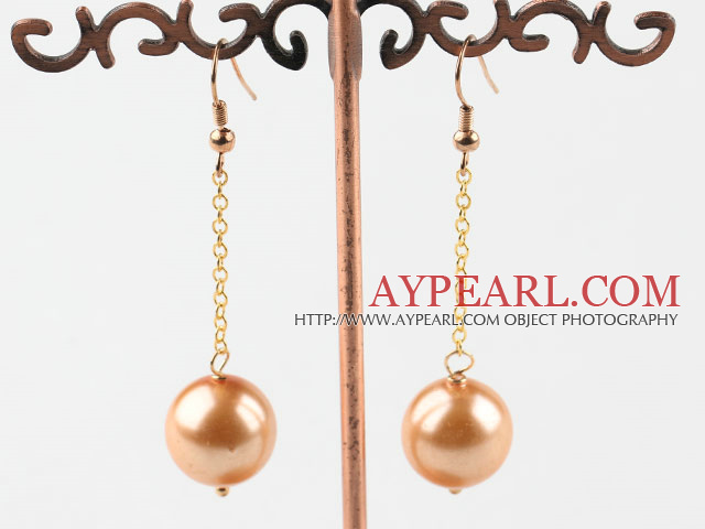 Simple 14Mm Champagne Color Acrylic And Golden Loop Link Dangle Earrings