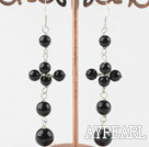 Lovely Long Style Round Black Agate Loop Dangle Earrings With Fish Hook