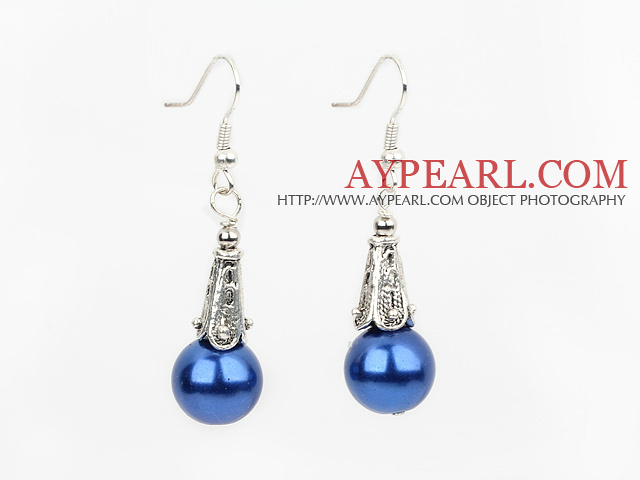 Simple, style couleur bleu foncé Perles Shell Boucles d'oreilles