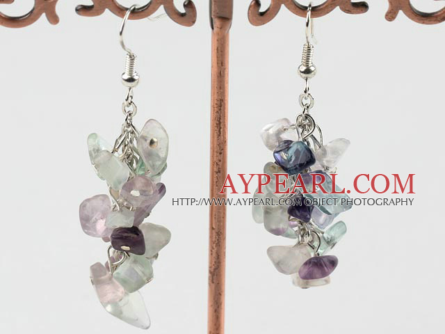 Fashion Cluster Style Rainbow Flourite Chips Stone Dangle Earrings With Fish Hook