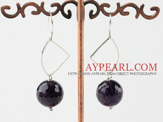 Lovely Short Style 14Mm Round Faceted Amethyst Ball Dangle Earrings With Fish Hook