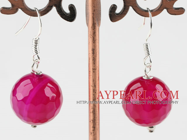 Nice Short Style 14Mm Pink Faceted Agate Dangle Earrings With Fish Hook
