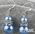 Lovely Short Style 8-14Mm Blue Acrylic Pearl And Rhinstone Charm Earrings