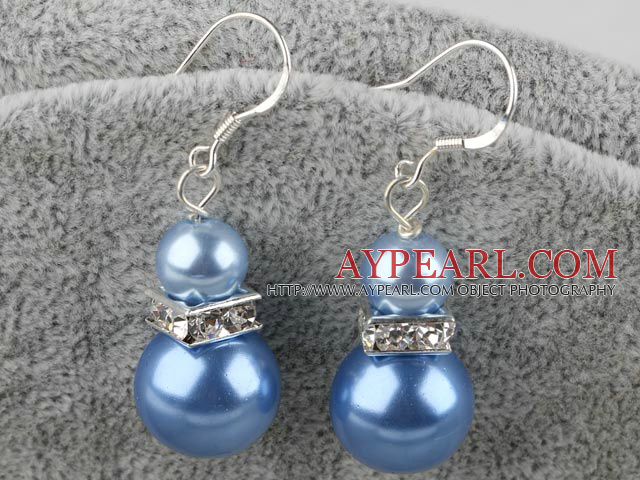 Lovely Short Style 8-14Mm Blue Acrylic Pearl And Rhinstone Charm Earrings