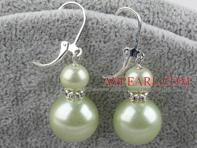 Beautiful 8-14Mm Round Apple Green Acrylic Pearl Drop Earrings With Ear Hoops