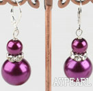 Nice Simple Style 8-14Mm Purple Round Acrylic Pearl Drop Earrings With Lever Back Hook