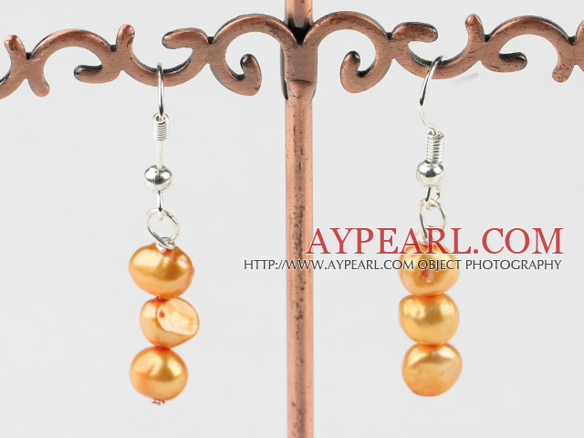 Lovely Layer Dyed Golden Yellow Freshwater Pearl Dangle Earrings With Fish Hook