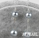 Lovely Round Grey Acrylic Beaded Metal Charm Earrings With Fish Hook.