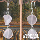 Lovely Petaline Shape Rose Quartz Dangle Earrings With Fish Hook