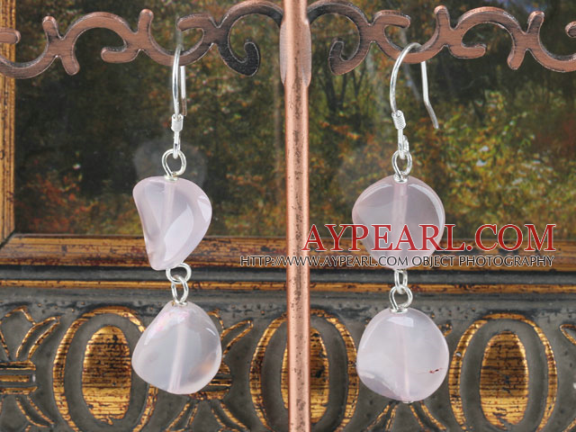 Lovely Petaline Shape Rose Quartz Dangle Earrings With Fish Hook