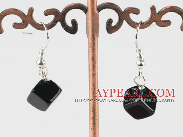 Fashion Thick Cylinder Shape Black Agate Dangle Earrings With Fish Hook