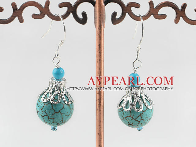 Boucles d'oreilles boule turquoise avec le Tibet d'argent de la PAC