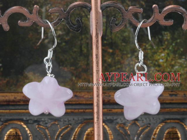 Lovely Short Style 16Mm Starfish Rose Quartz Dangle Earrings With Fish Hook