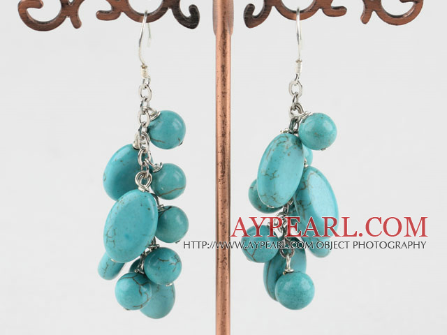 Fashion Cluster Style Round And Oval Shape Burst Pattern Blue Turquoise Dangle Earrings