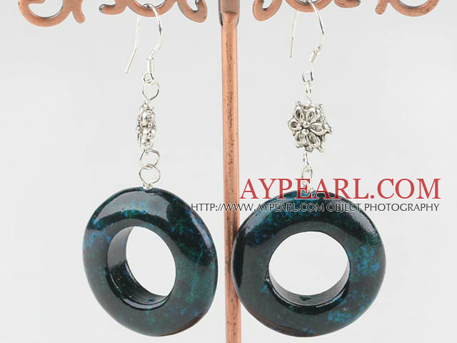 Fashion 28Mm Donut Shape Phoenix Stone And Metal Flower Dangle Earrings With Fish Hook