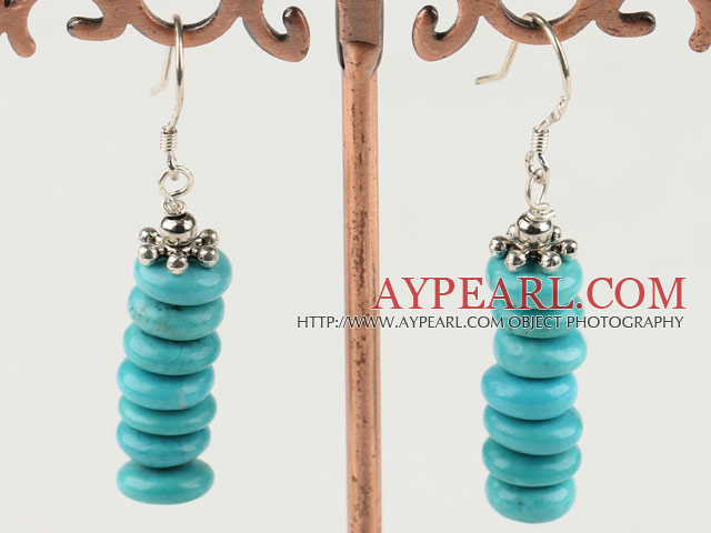 Nice Layer Disc Shape Burst Pattern Blue Turquoise And Flower Charm Dangle Earrings