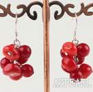 Lovely Cluster Style Red Coral Dangle Earrings With Fish Hook