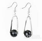 Lovely Round Faceted Black Agate And Loop Metal Dangle Earrings With Fish Hook
