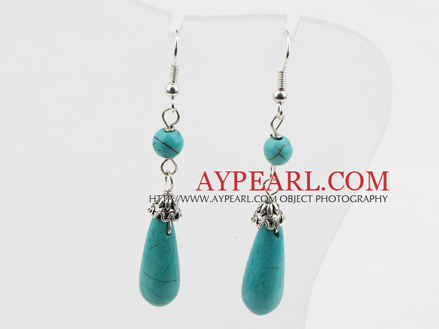 dangling turquoise earrings with tibet silver charm