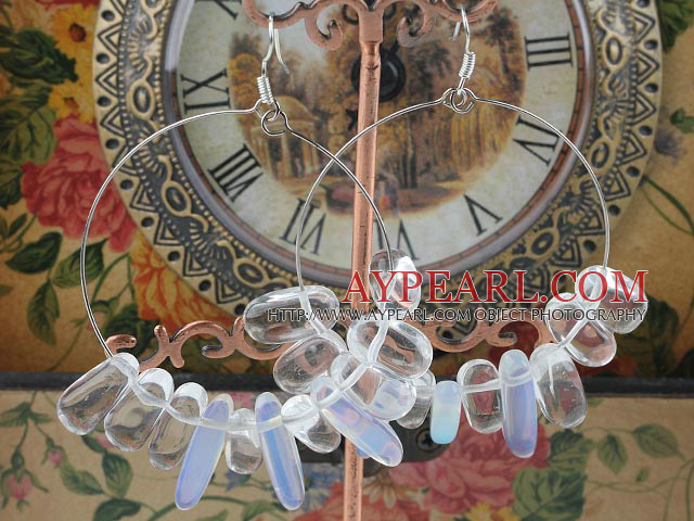 Fashion Transparent Crystal Opal Moonstone Hoop Earrings With Fish Hook