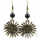 Vintage Style schwarz Achat Ohrringe mit Bronze Sun Shape-Zubehör