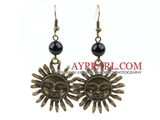 Vintage Style Musta Akaatti korvakorut Bronze Sun Shape Tarvikkeet