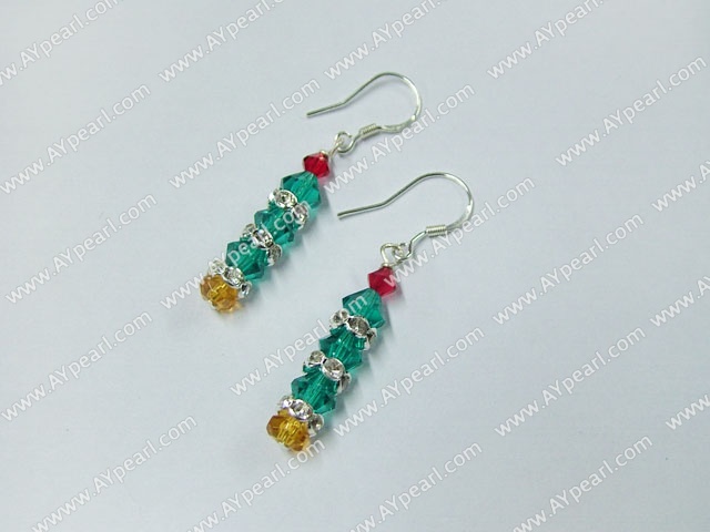 Beautiful Red Green And Yellow Mixed Crystal Tree Shape Dangle Earrings With Fish Hook