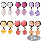6 Pairs Hipanema Summer Design Multi Color Heart Shape Shell Stud Earrings