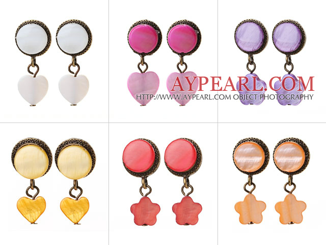 6 par Hipanema Sommardesign Multi Color Heart Shape Shell Stud Örhängen