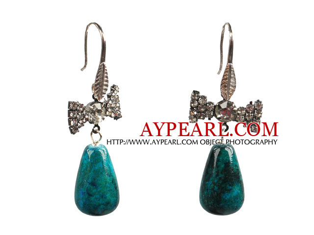 Lovely Fashion Style Drop Shape Phoenix Stone Dangle Earrings With Rhinestone Bow