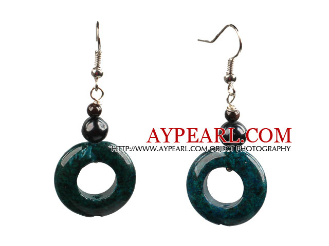 Weinlese baumeln Stil Garnet Black Pearl Donut-Form Phoenix Stone Earrings