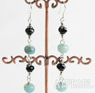 Nice Long Style Black Crystal And Blue Jade Loop Dangle Earrings With Fish Hook