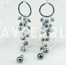 Lovely Long Style Beaded Loop And Black Freshwater Pearl Link Dangle Earrings 