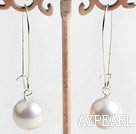Fashion 12Mm White Round Seashell Beads Drop Earrings With Hook Earwires