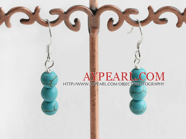 Lovely Simple Style Round Blue Turquoise Dangle Earrings With Fish Hook