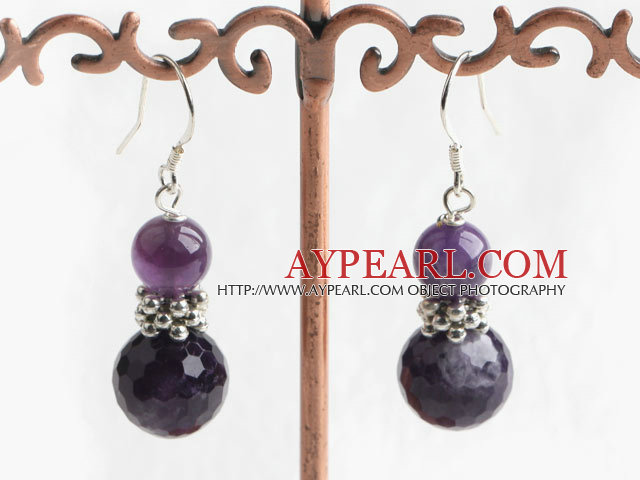 Fashion Amethyst Ball Metal Charm Dangle Earrings With Fish Hook