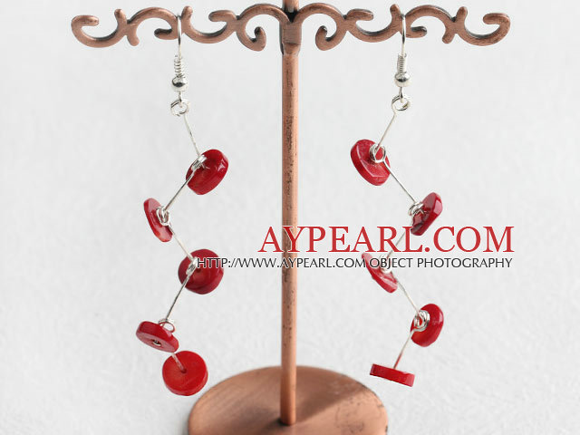 Fashion Disc Shape Red Coral Charm Earrings With Fish Hook