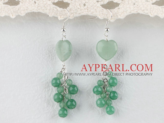 Lovely Cluster Cucurbit And Heart Shape Aventurine Dangle Earrings