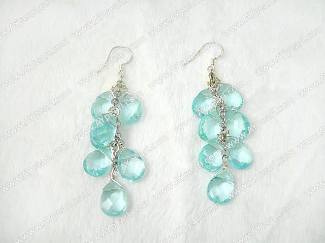 Fashion Cluster Style Aquamarine Blue Loop Chain Dangle Earrings With Fish Hook