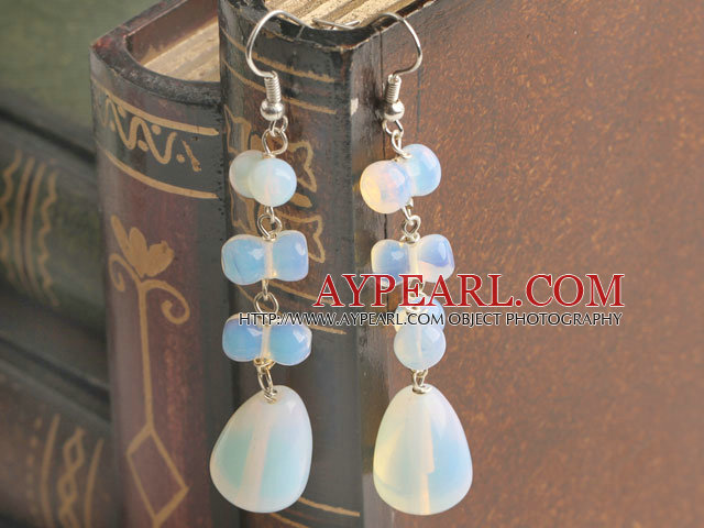 Elegant Opal Stone Drop Earrings With Fish Hook