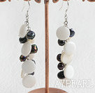 Fashion Black Freshwater Pearl And Disc Shell Cluster Earrings With Fish Hook